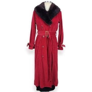 Vintage Red Corduroy Fur Collar Coat 10